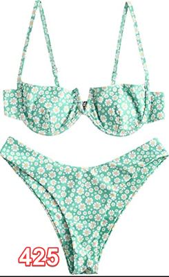 #ad #ad ZAFUL Women#x27;s Underwire Bikini Floral High Cut Bikini Set V Wired Swimsuit M $18.89