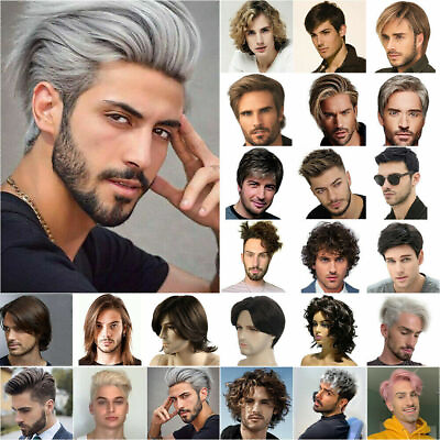 Mens Handsome Natural Wig Straight Curly Wavy Hair Male Cosplay Party Short Wigs $17.38