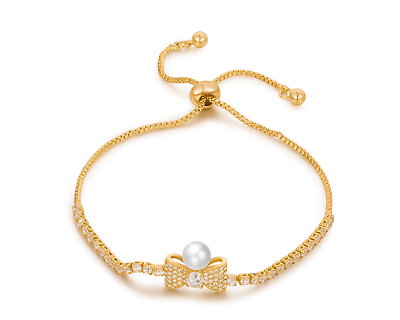 #ad Buyless Fashion Girls Bow Bangle Bracelet With White Stones Adjustable Jewelry $8.97
