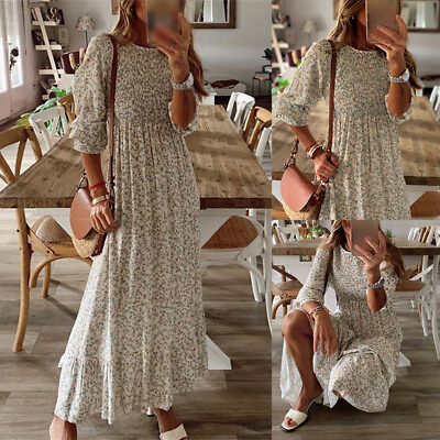 Women#x27;s Summer Boho Floral Dress Ladies Holiday Party Casual Maxi Long Sundress $24.09