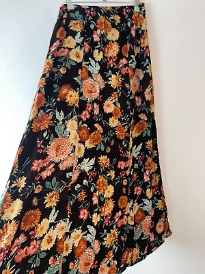 Bohemian Skirt Long Black Floral Smart Vintage Boho Gypsy Retro Size 6 GBP 14.44