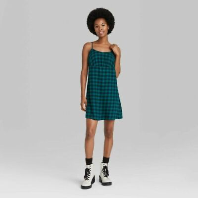 Wild Fable Deep Teal Plaid Adjustable Straps Mini Slip Dress NWT Size Large $11.99