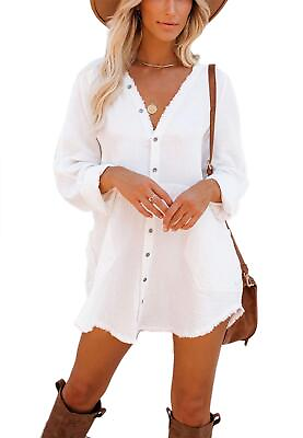 #ad iGENJUN Beach Dresses for Women Long Sleeve Dress for Women Button Down Plus $7.99