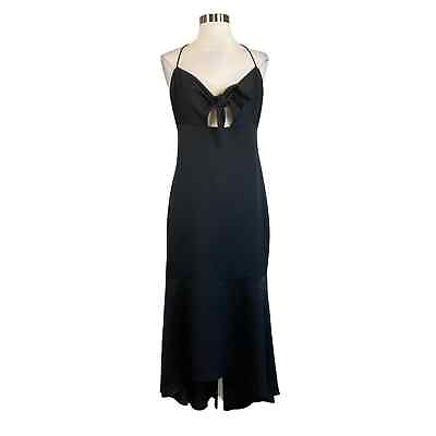 #ad Aidan Mattox Women#x27;s Cocktail Dress Size 16 Black Satin Cutout High Low Gown $49.99