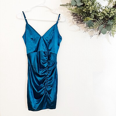 #ad LNL Mini Cocktail Dress Womens M Blue Satin Club Party Vegas Sleeveless Trendy $9.60