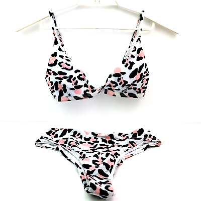 #ad Rovlet Womens Size Large White Leopard Padded Bikini Set Swimsuit $19.60