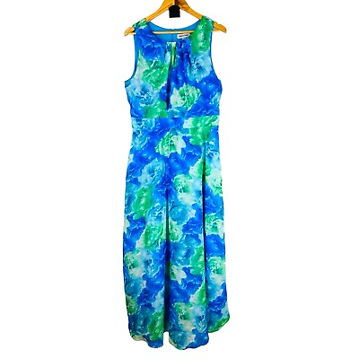 #ad Shelby amp; Palmer Floral Watercolor Blue Green Maxi Cocktail Dress Sleeveless 14 $26.99