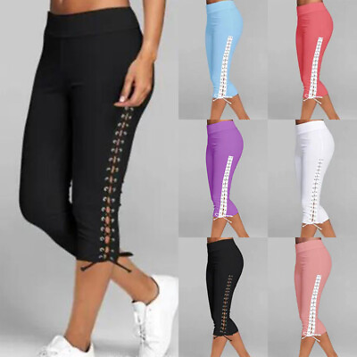 Plus Size Womens Stretch Capri Skinny Pants Ladies Cropped Workout Yoga Trousers $3.38