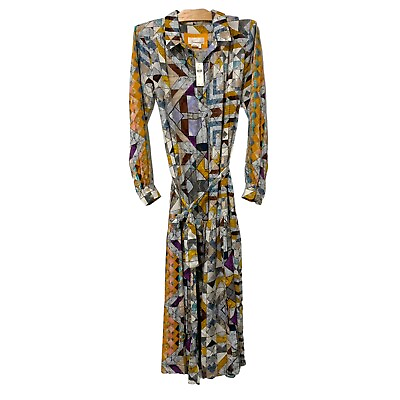 #ad Anthropologie Maxi Dress Long Sleeve Flounced Abstract Button Front NWT Medium $124.99