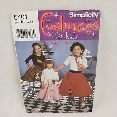 #ad Simpliciy Girls Poodle Skirt 50quot;s Costume Pattern Size 3 6 New Uncut $12.99