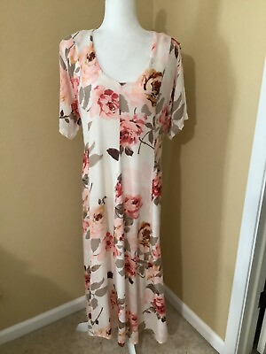 #ad Rouge 100% Rayon Women’s Pink Floral Maxi Dress Short Sleeve Scoop Neck Size L $19.95