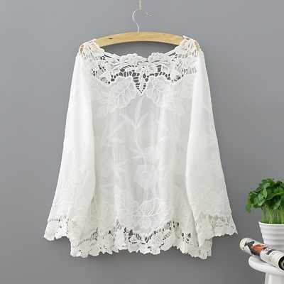 Ladies Summer Cardigan Kimono Coats Beach Lace Sheer Crochet Cover Up Shirt Tops $20.39