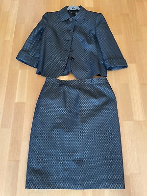 #ad WOMAN FASHION PATTERNED DARK BLUE SUIT JACKET SKIRT $49.99