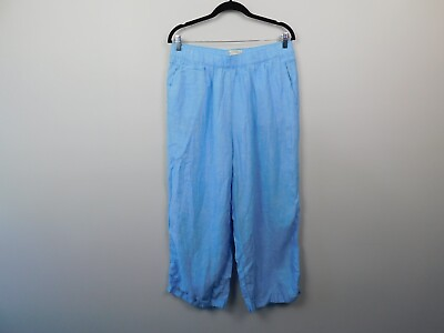 #ad Cynthia Rowley Linen Pants Blue Wide Leg Relaxed Pool Beach Cover Up Large Women $15.99