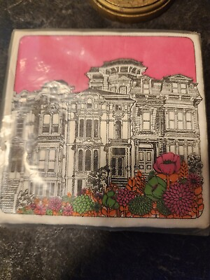 #ad Vintage Cost Plus Cocktail Paper Napkins Brownstones With Flowers NEW 24ct City $4.99