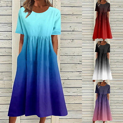 #ad Women Comfortable Boho Dress Short Sleeve O Neck Casual Dress for Women Summer $23.75