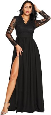 #ad Women#x27;s Vintage Floral Lace Long Sleeve Faux Wrap V Neck Party Long Maxi Dress AU $95.99