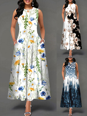 #ad New Ladies Evening Party Floral Sundress Summer Boho Long Maxi Beach Dress $23.65