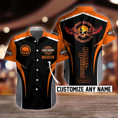 Custom Name Harley Davidson Hawaiian Shirt Aloha Summer Beach Print Shirt $32.99