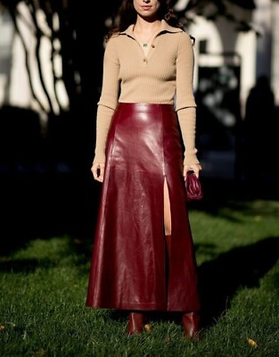 #ad Women Midi Skirt Zipper Pencil Skirt Fashion Bodycon Party Dress Genuine Leather $143.10