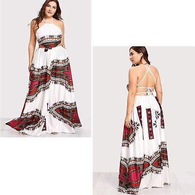 #ad NEW Boho Multicolored Cut Out Strappy Open Back Maxi Dress 1X $28.00