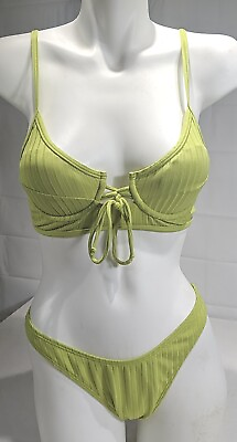 #ad #ad SHEIN Bikini Women#x27;s size M Green 2 Piece Lace Up Front $15.00