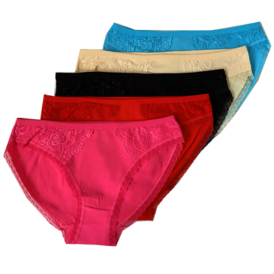 #ad NICE 5 Women Bikini Panties Brief Floral Lace Cotton Underwear 6698 $10.99