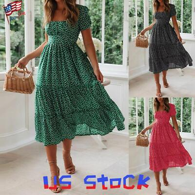 #ad #ad Womens Summer Long Maxi Beach Dress Ladies Evening Party Floral Swing Sundress $20.19
