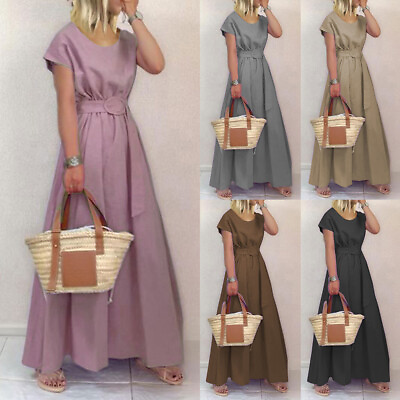 #ad Women Summer Causal Holiday Midi Dress Ladies Loose Cocktail Party Swing Dresses $21.57