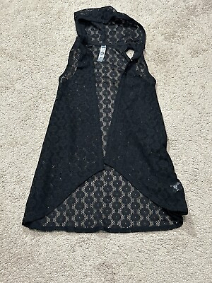 #ad #ad Beautees Girls Swimsuit Cover Up Size Medium Black Crochet Open Knit Flowy $11.99