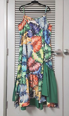 #ad splice tropical green ruffle spghtt strap maxi dress 1XL $27.00