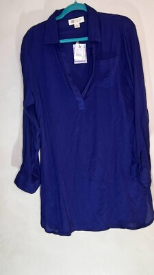#ad Beach By Exist Chambray Shirt Roll Tab Sleeve Tunic Swimsuit Cover Up Size L $20.47