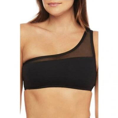 #ad La Blanca Mesh One Shoulder Black Bikini Top Swimsuit Sheer Asymmetric Small $24.99