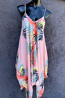 #ad Womens Forever 21 Leaves Pink Sleeveless Open Back Maxi LongDress Size Large L $18.99