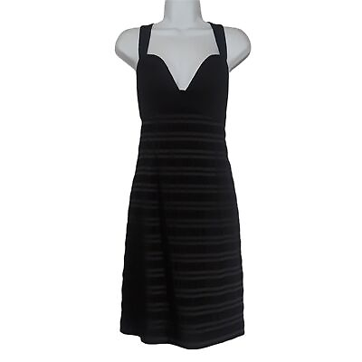 #ad $375 BLACK HALO Embroidered Thread Stripe Sleeveless Cocktail Dress 12 Large $103.49