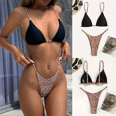 #ad New Sexy Mini Bikini Shiny Women Brazilian G String Set Thong Swimwear Swimsuits $18.99