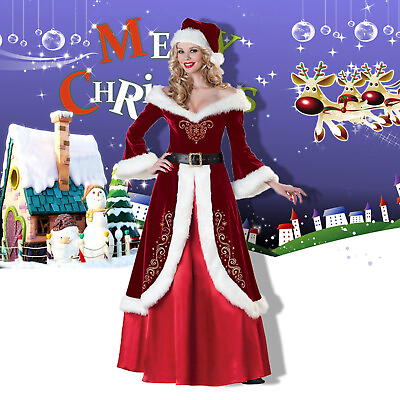 #ad Women Winter Ball Party Dress Long sleeves Dress Christmas Costumes Long Dress $39.87