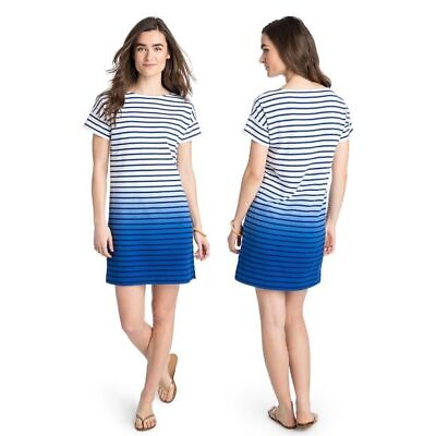 Vineyard Vines Blue White Beach Stripe Dip Dye Tee Shirt Dress Women#x27;s XXS $25.19