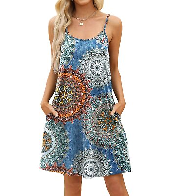 #ad MERRYVILLA Summer Dresses for Women Casual Round Neck Mini Dress Spaghetti Strap $21.93
