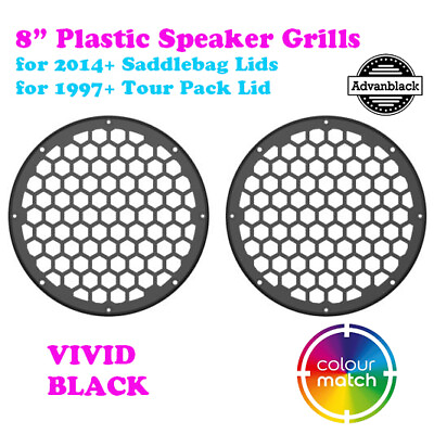 #ad Vivid Black HEX 8#x27;#x27; Plastic Speaker Grills fit Harley 8quot; 1997 Tour Pack Lid $119.00