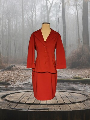 #ad CIMMARON Red Business Skirt Suit Set Blazer Women#x27;s Size 8 PLEATED Back VINTAGE $29.99