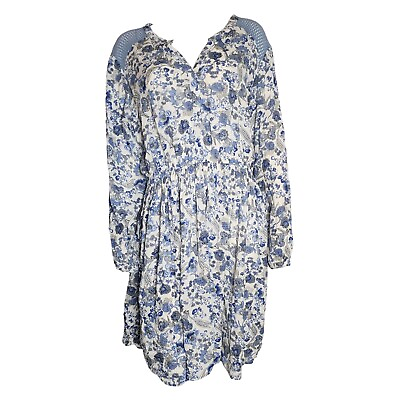 #ad J GEE Blue White Floral Long Sleeve Boho Dress Womens Size XL $22.99