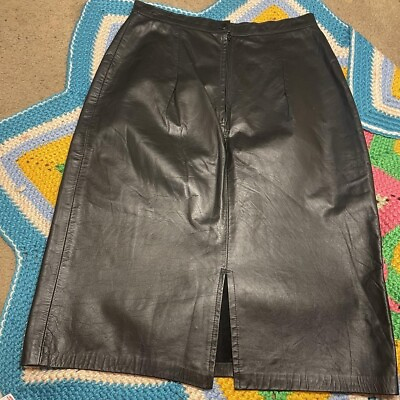 #ad Vintage Genuine leather black skirt $36.00