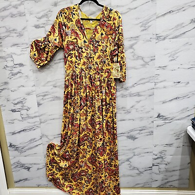 #ad One World LIve Let Live Maxi Dress Plus Size 1X Mustard Yellow Burgundy Paisley $34.99