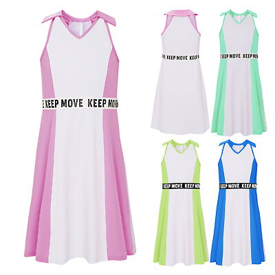 #ad Kids Girls Dress Fashion Maxi Gym A line Elastic Waist Teen Sleeveless Sundress $14.00
