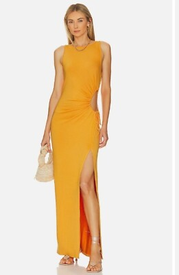 #ad New L Space Tiana Bodycon Maxi Dress Slit Cut Out Orange Stretch Sleeveless Sz S $59.88