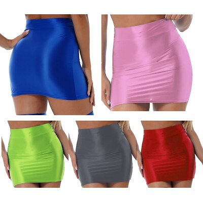 Women#x27;s Bodycon Mini Skirts Oil Shiny Stretch Slim Short Pencil Dress Clubwear $6.19