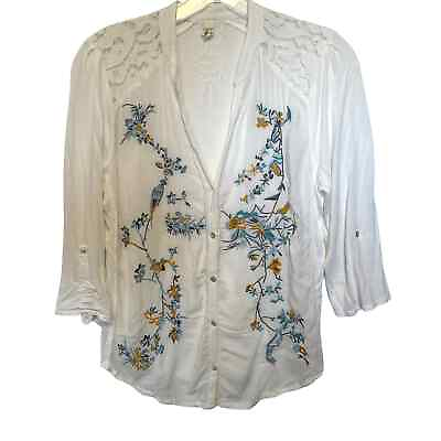 #ad TINY Kalei Top Women#x27;s Size Medium White Knit Bird amp; Floral Embroidery Lace Boho $34.95