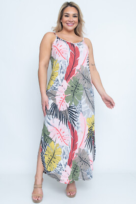 #ad Womens Plus Size Tropical Print Maxi Dress 1XL Cold Shoulder Stretch $29.95