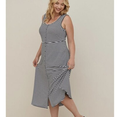 #ad Torrid Black White Stripes Snap Front Pockets Jersey Sleeveless Maxi Dress 3X $35.99